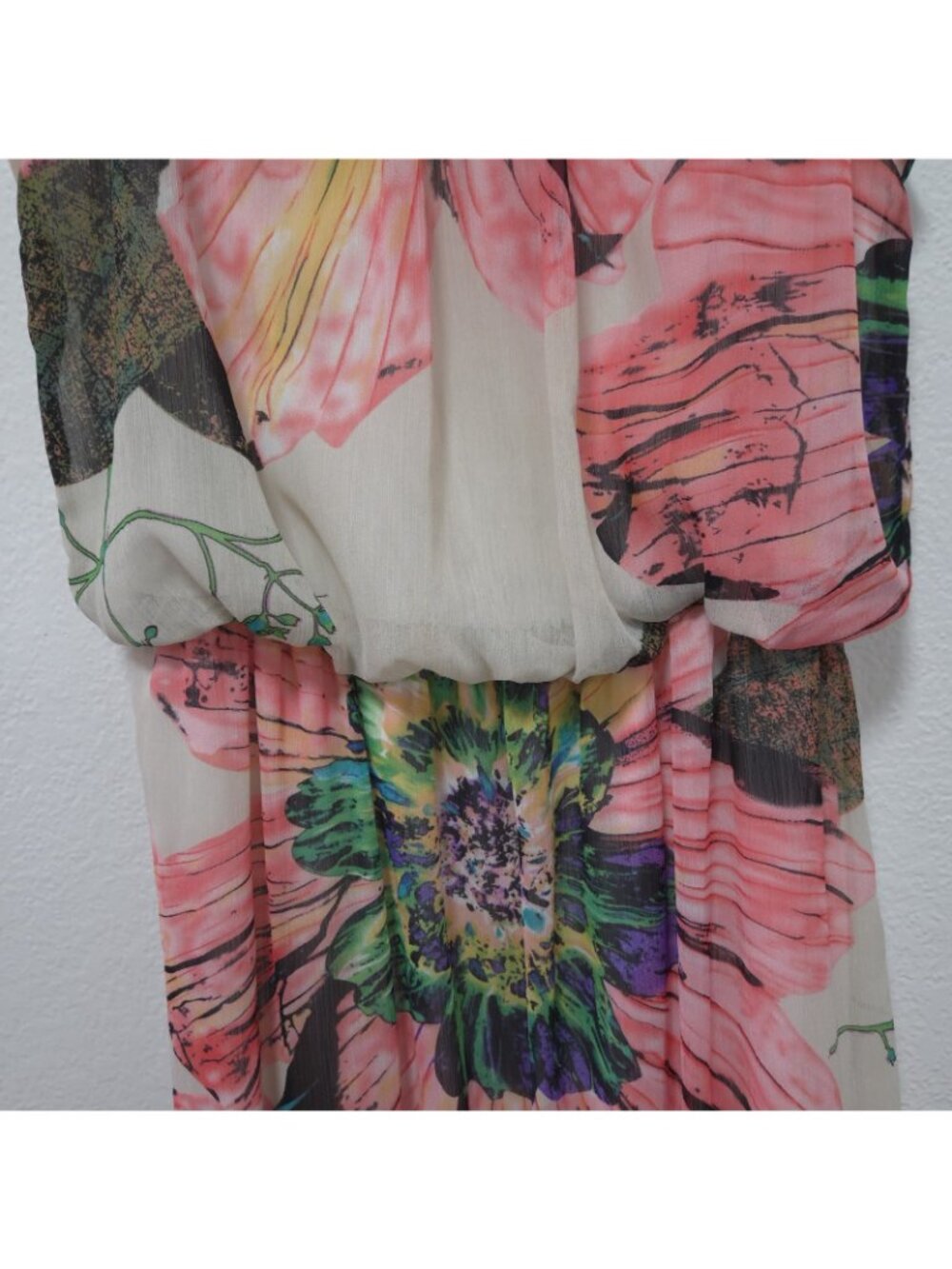 R&M Richards Women Beige Colorful Floral Maxi Elastic Waistband Dress Size 6 - Picture 8 of 15